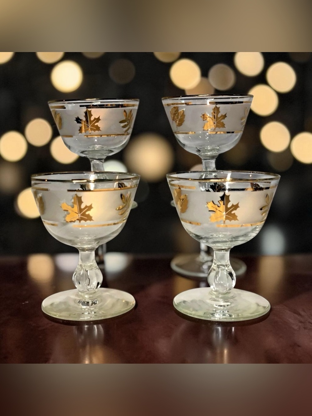 Vintage Set 4 Libbey Starlyte Golden Foliage Cordial Cocktail Champagne Glasses